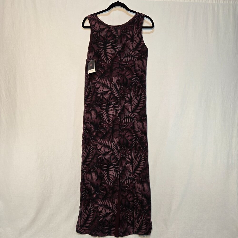 VINTAGE Out of Stock NEW WITH TAG Y2K Red Wine Leaf Print SILK Maxi Dress Size 6 - Picture 3 of 17
